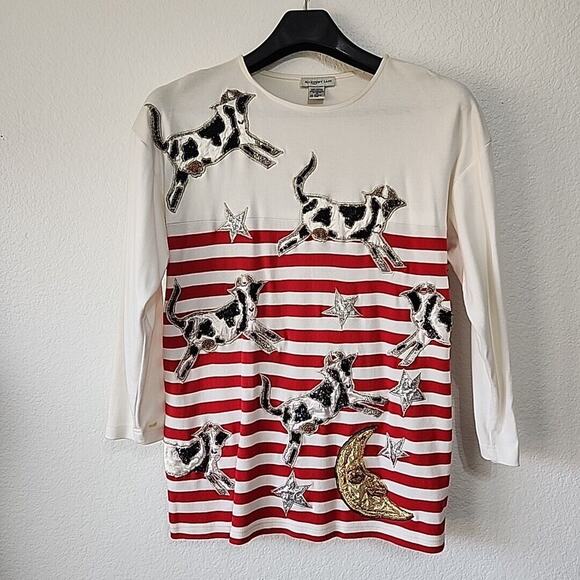 Whimsical Cow Jumps Over Moon Sequin Beaded M Top Bling Party Accessory Lady - Picture 1 of 15